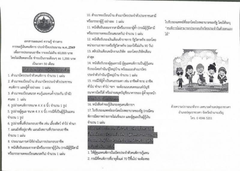 การขอกู้เงินคนพิการ ประจำปีงบประมาณ พ.ศ.2569  เพื่อการประกอบอาชีพ