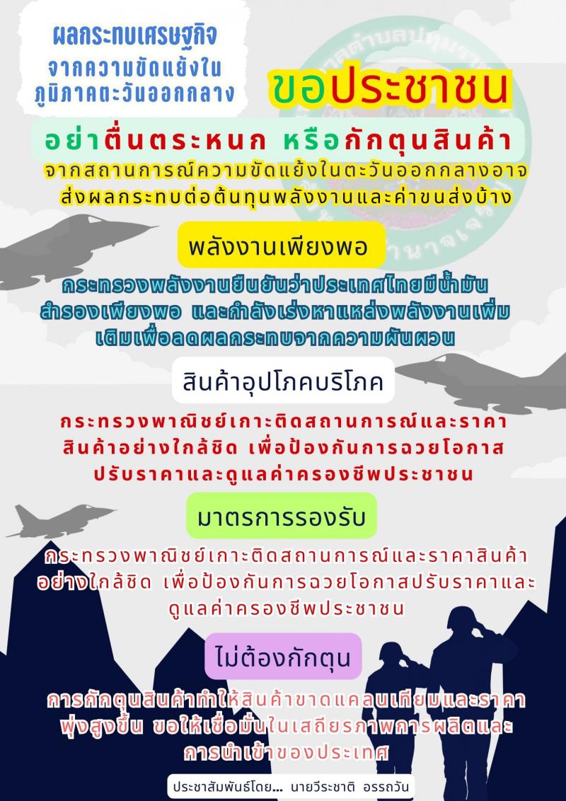 มาตรการ รองรับผลกระทบที่อาจจะเกิดขึ้นจากสถานการณ์ความขัดแย้งที่เกิดขึ้นในภูมิภาคตะวันออกกลางในช่วงเวลาปัจจุบัน